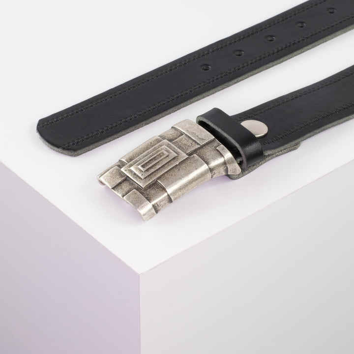 Ledergürtel 3,5cm mit Schnalle Athen silber schwarz Reißverschluss