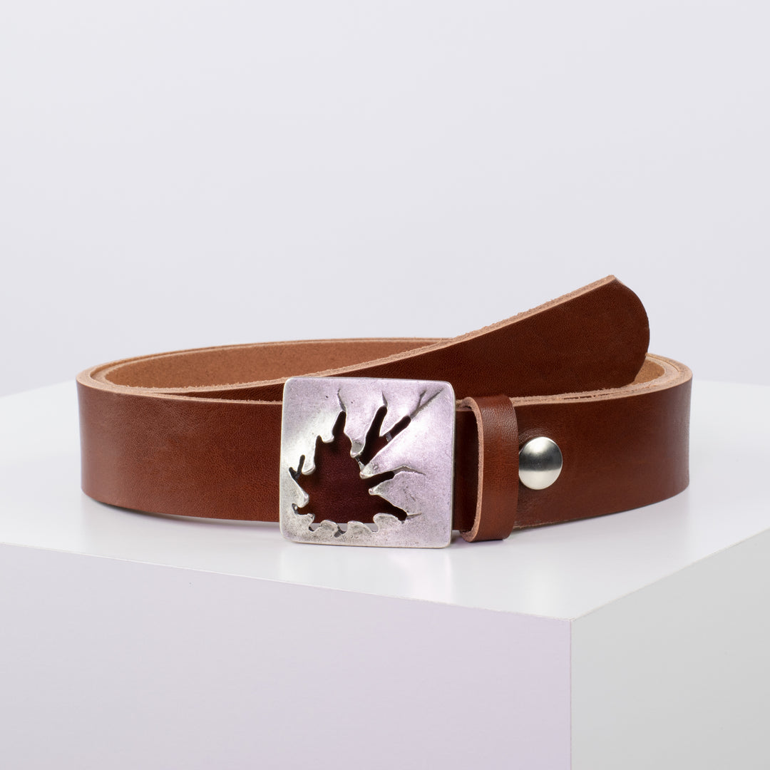 Ledergürtel 3,5cm mit Schnalle Vesuvio silber cognac ohne Muster