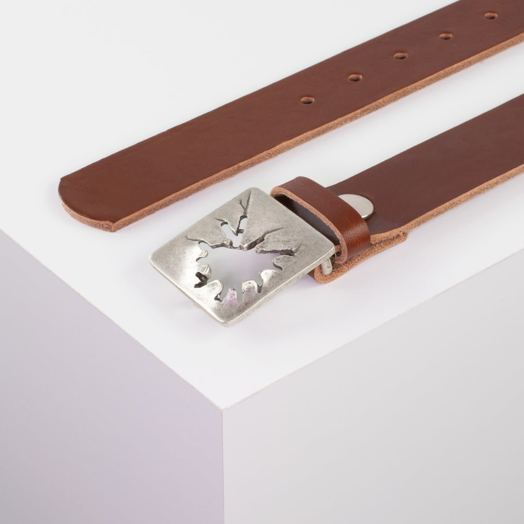 Ledergürtel 3,5cm mit Schnalle Vesuvio silber cognac ohne Muster
