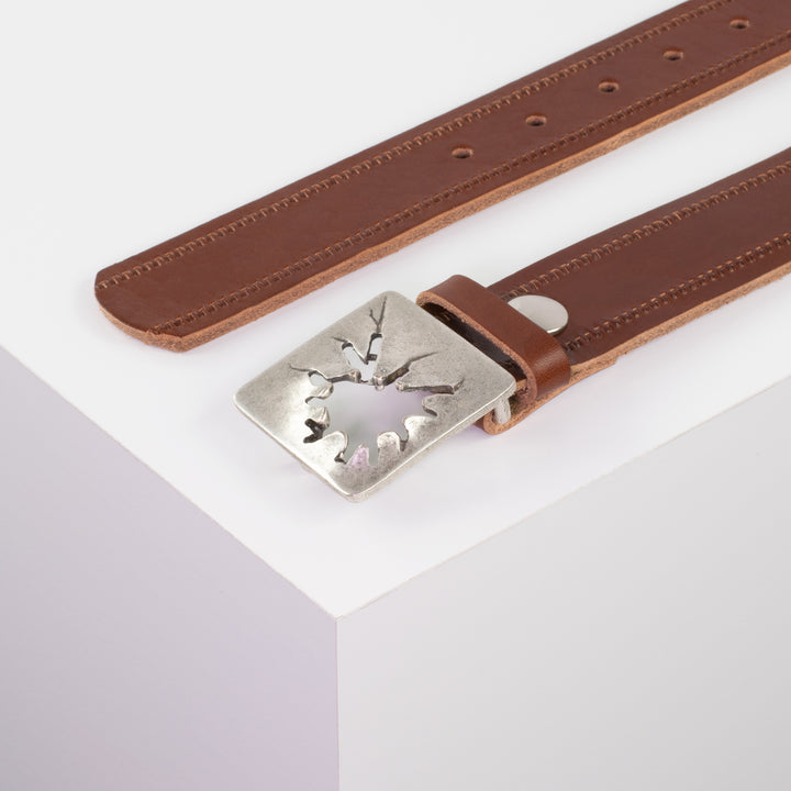 Ledergürtel 3,5cm mit Schnalle Vesuvio silber cognac Reißverschluss