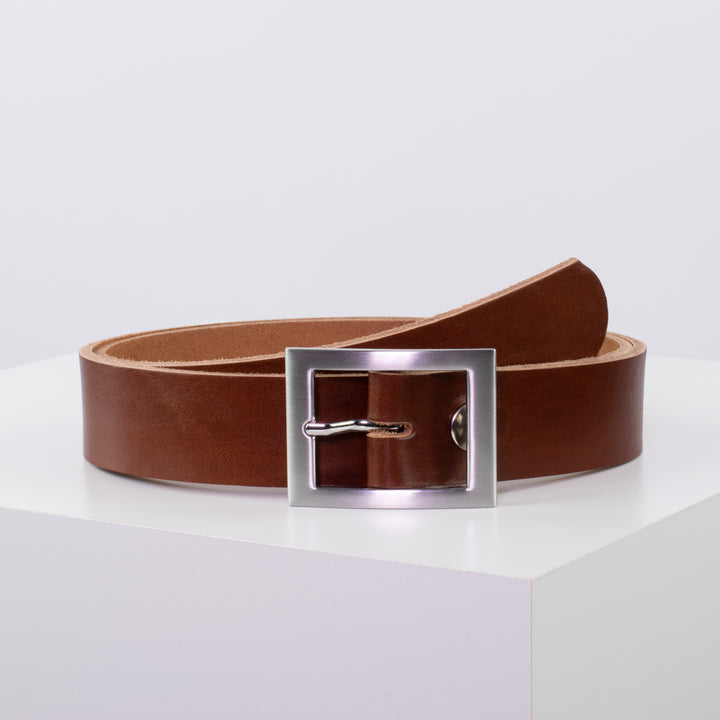 Ledergürtel 3,5cm mit Schnalle Sydney cognac ohne Muster