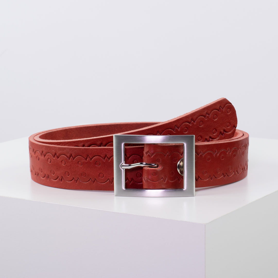 Ledergürtel 3,5cm mit Schnalle Sydney rot Lochwelle