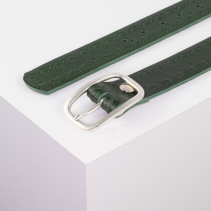 Ledergürtel 3,5cm mit Schnalle Vienna grün Lochwelle