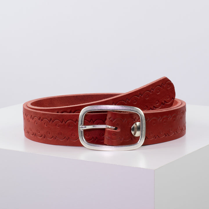 Ledergürtel 3,5cm mit Schnalle Vienna rot Lochwelle