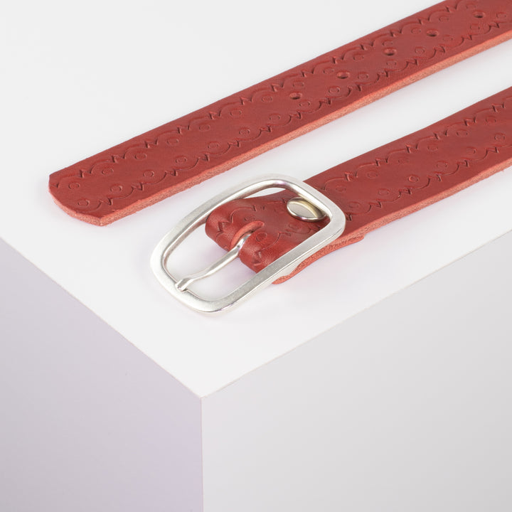 Ledergürtel 3,5cm mit Schnalle Vienna rot Lochwelle