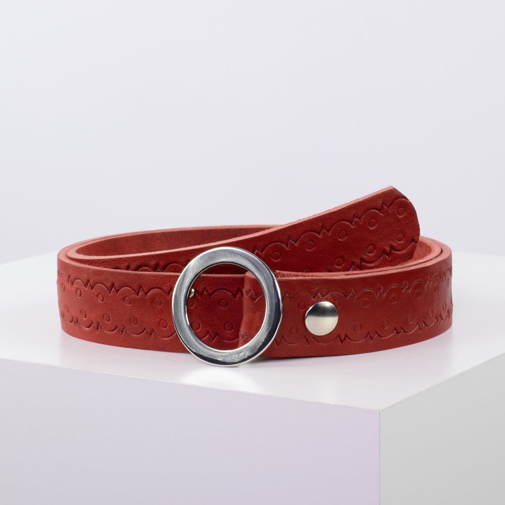 Ledergürtel 3,5cm mit Schnalle Ronda rot Lochwelle