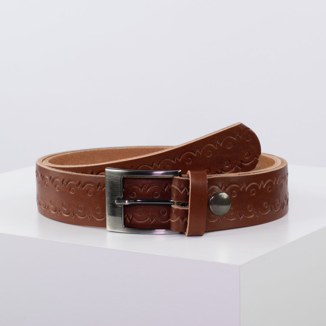 Ledergürtel 3,5cm mit Schnalle Barcelona cognac Lochwelle