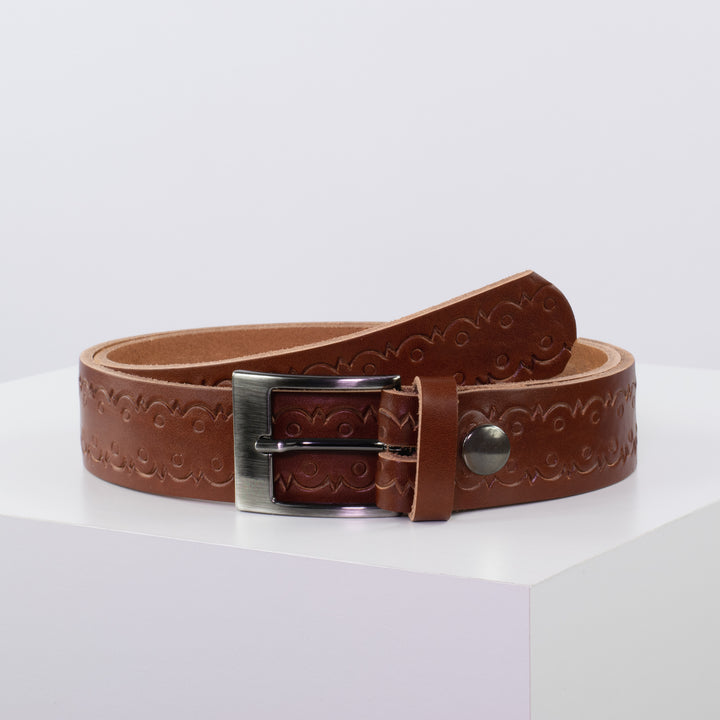Ledergürtel 3,5cm mit Schnalle Barcelona cognac Lochwelle