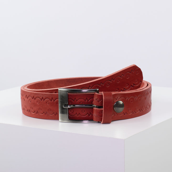 Ledergürtel 3,5cm mit Schnalle Barcelona rot Lochwelle