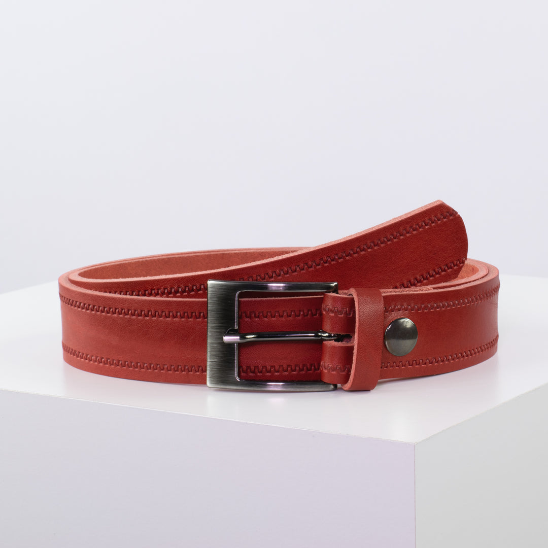 Ledergürtel 3,5cm mit Schnalle Barcelona rot Reißverschluss