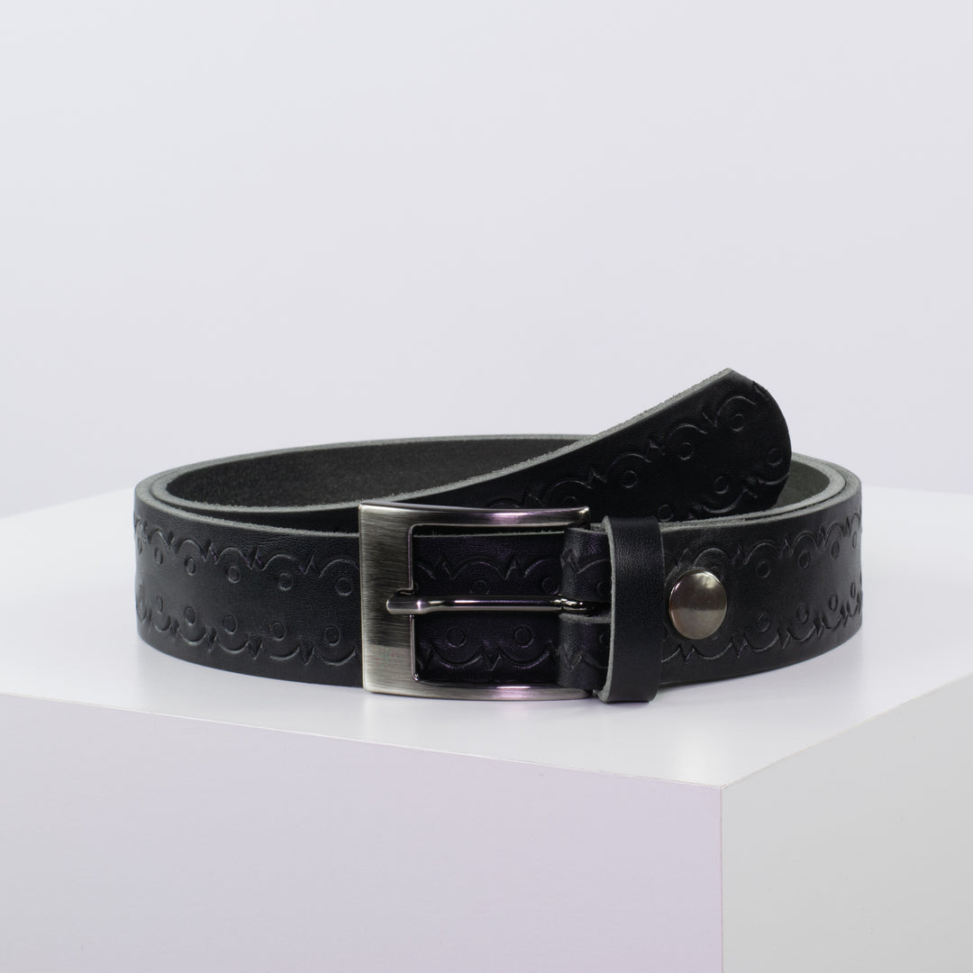 Ledergürtel 3,5cm mit Schnalle Barcelona schwarz Lochwelle