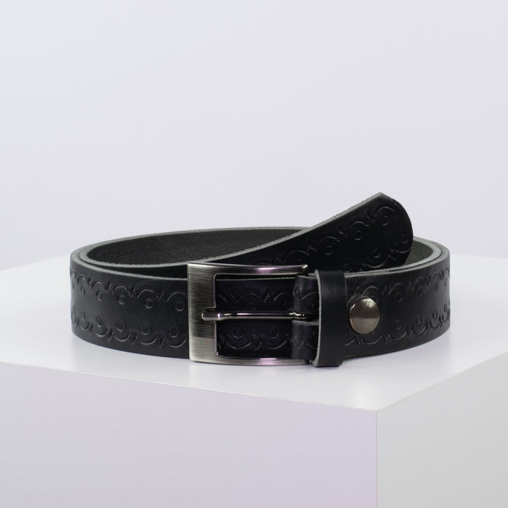 Ledergürtel 3,5cm mit Schnalle Barcelona schwarz Lochwelle