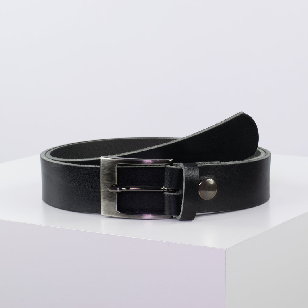 Ledergürtel 3,5cm mit Schnalle Barcelona schwarz ohne Muster