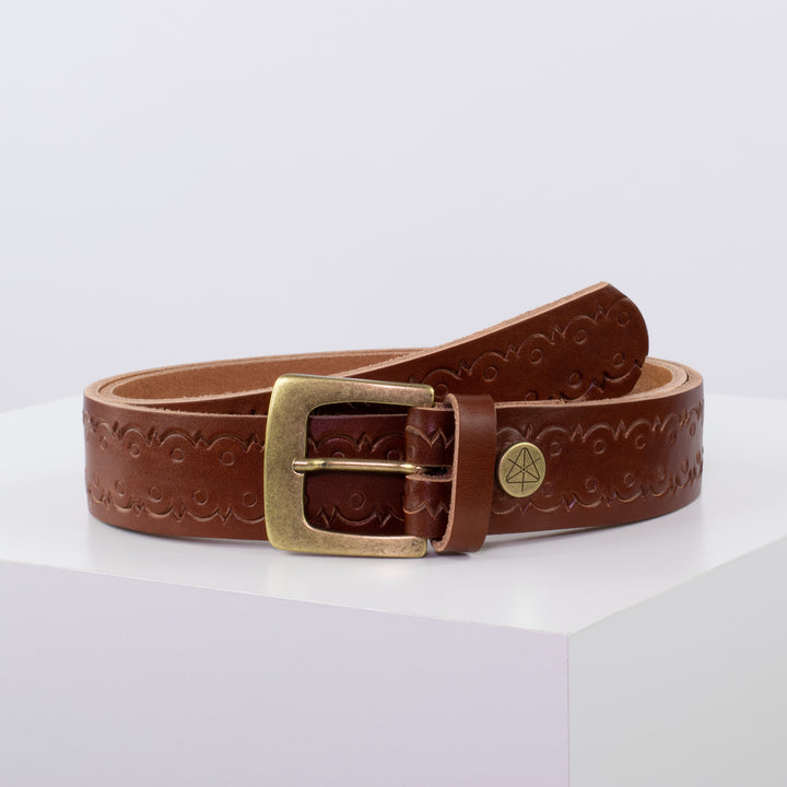 Ledergürtel 3,5cm mit Schnalle Madrid messing cognac Lochwelle
