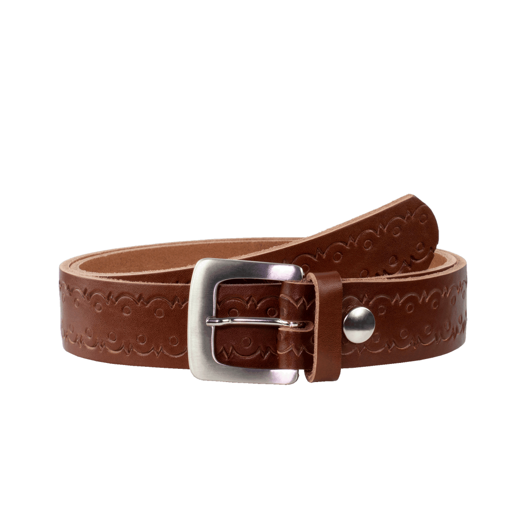 Ledergürtel 3,5cm mit Schnalle Madrid silber glänzend cognac Lochwelle