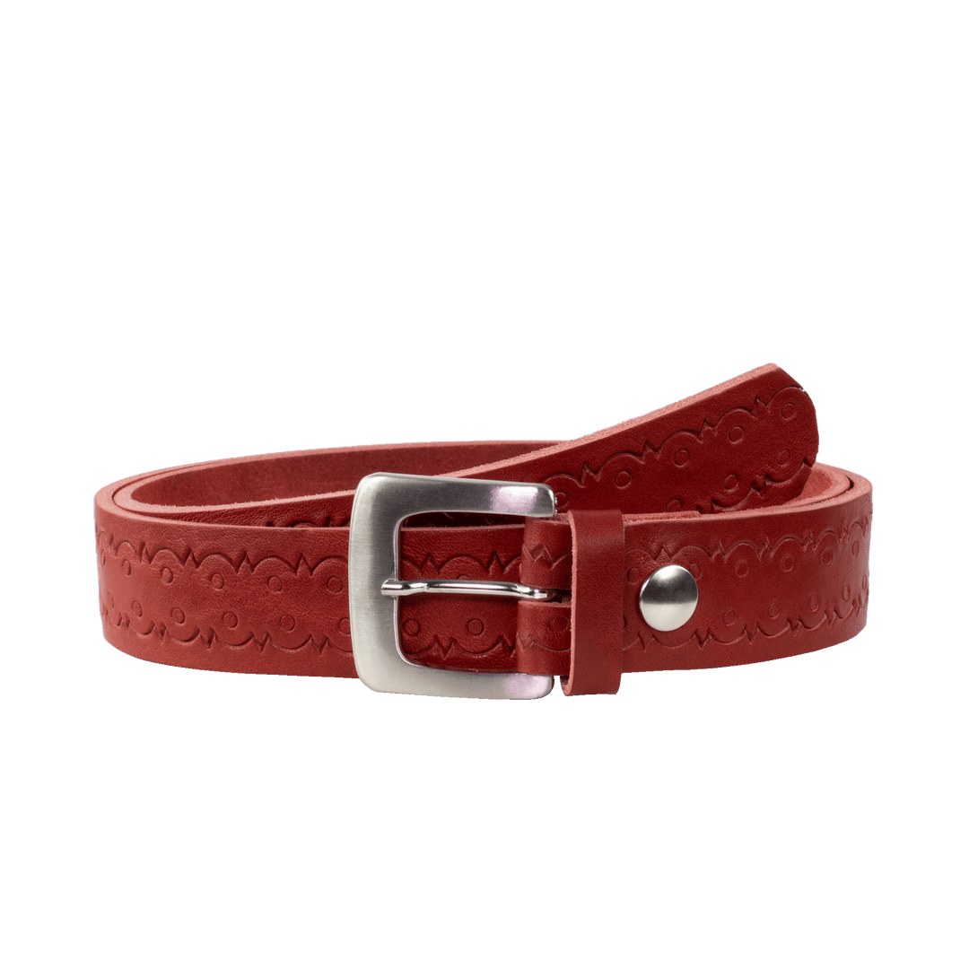 Ledergürtel 3,5cm mit Schnalle Madrid silber glänzend rot Lochwelle
