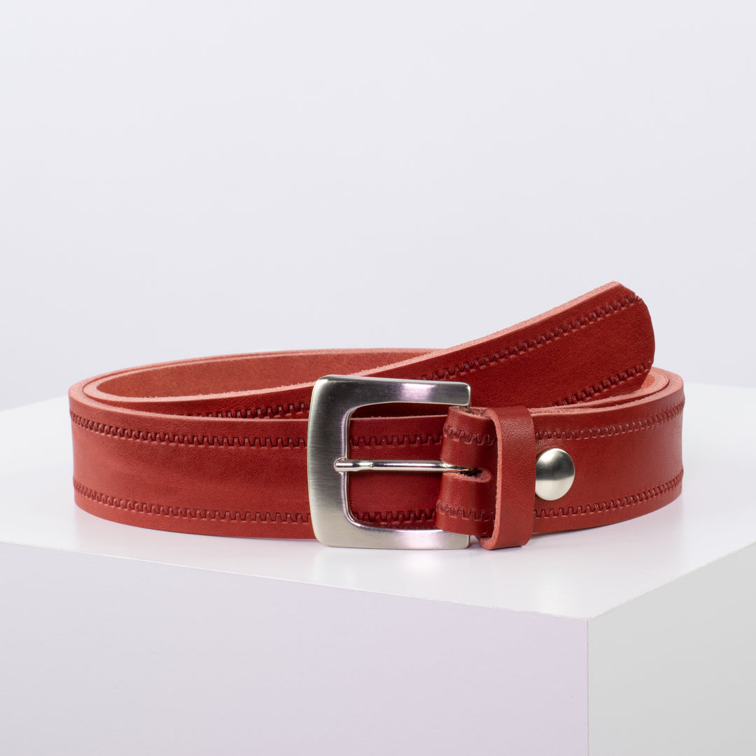 Ledergürtel 3,5cm mit Schnalle Madrid silber glänzend rot Reißverschluss