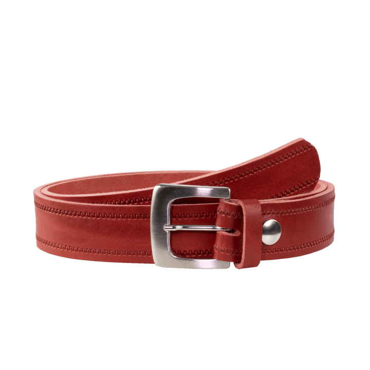 Ledergürtel 3,5cm mit Schnalle Madrid silber glänzend rot Reißverschluss