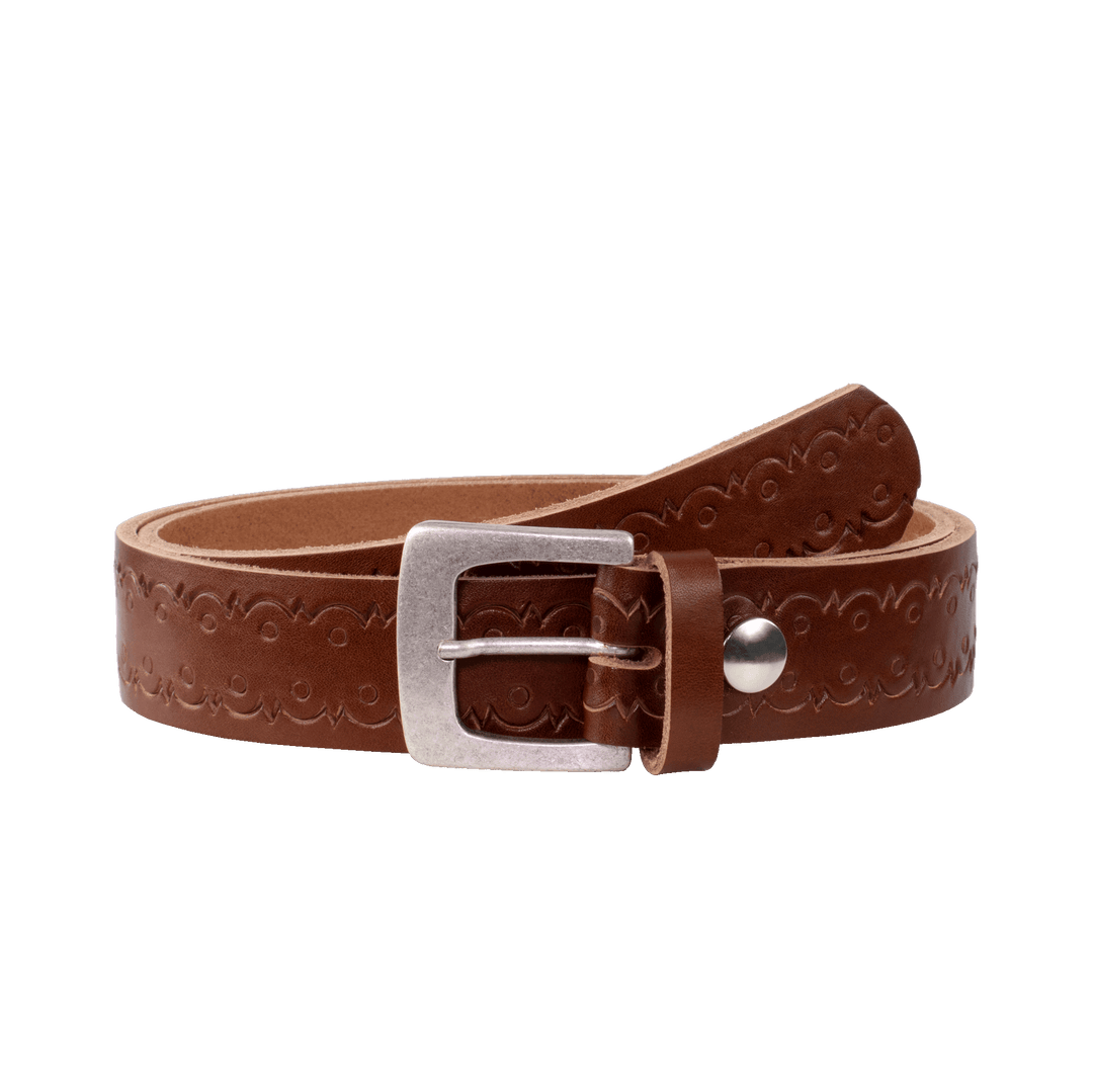 Ledergürtel 3,5cm mit Schnalle Madrid silber matt cognac Lochwelle