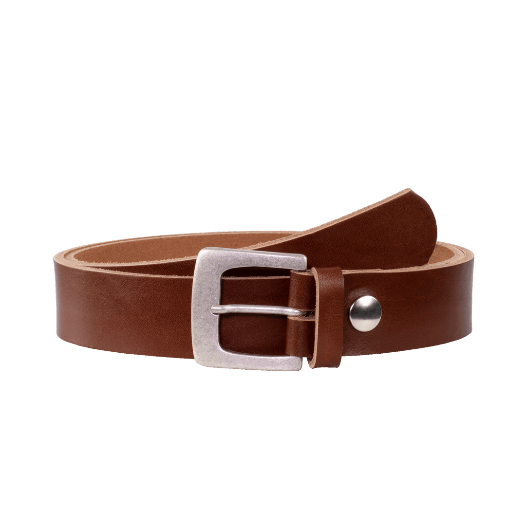 Ledergürtel 3,5cm mit Schnalle Madrid silber matt cognac ohne Muster