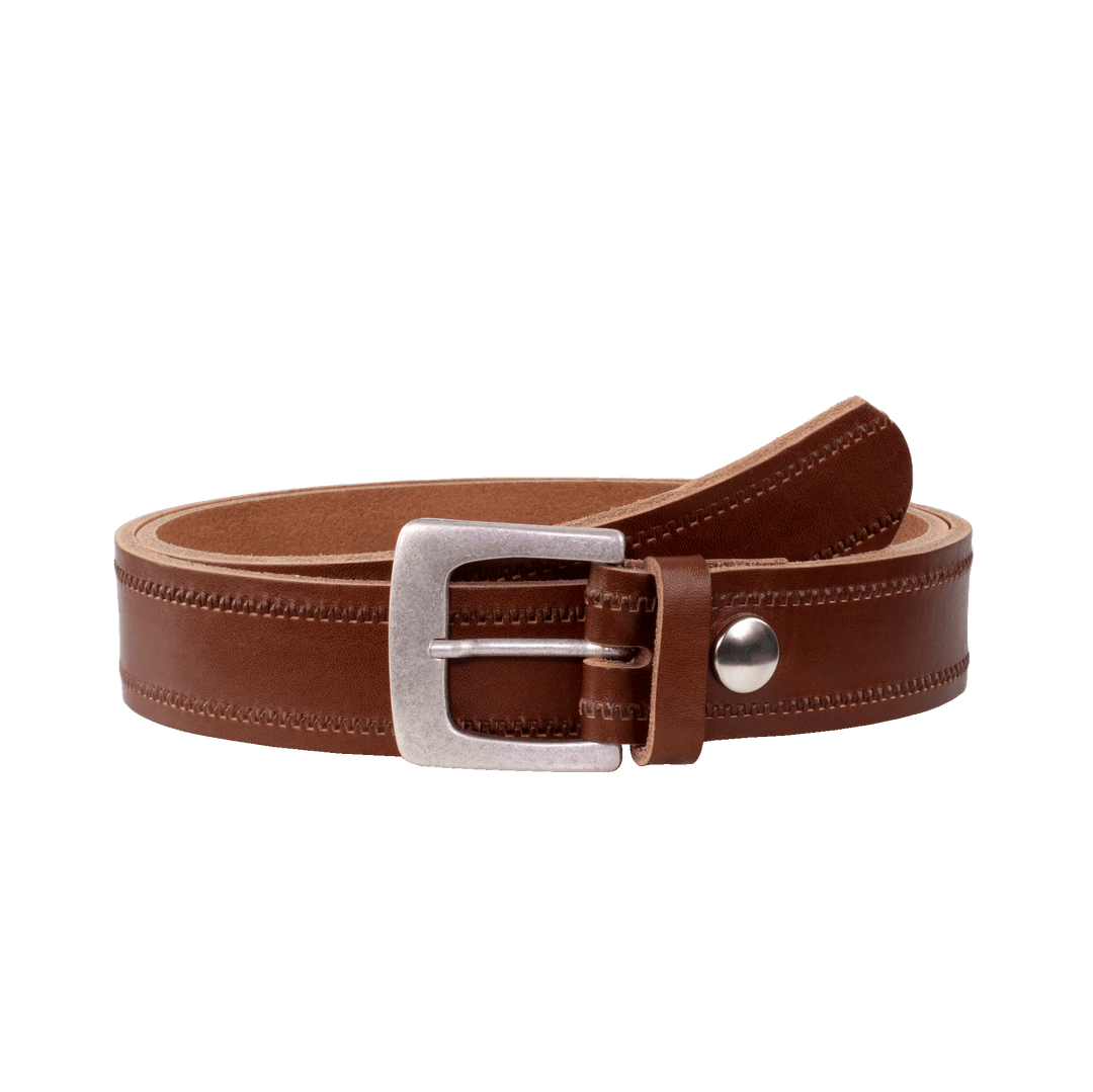 Ledergürtel 3,5cm mit Schnalle Madrid silber matt cognac Reißverschluss