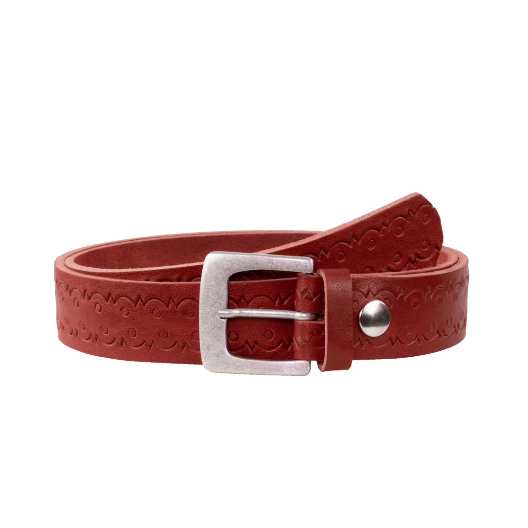 Ledergürtel 3,5cm mit Schnalle Madrid silber matt rot Lochwelle