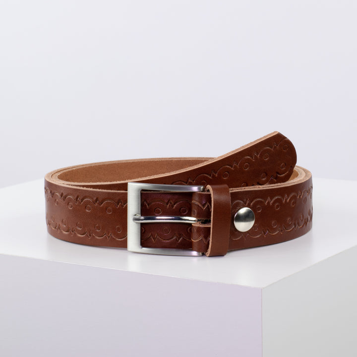 Ledergürtel 3,5cm mit Schnalle New York cognac Lochwelle
