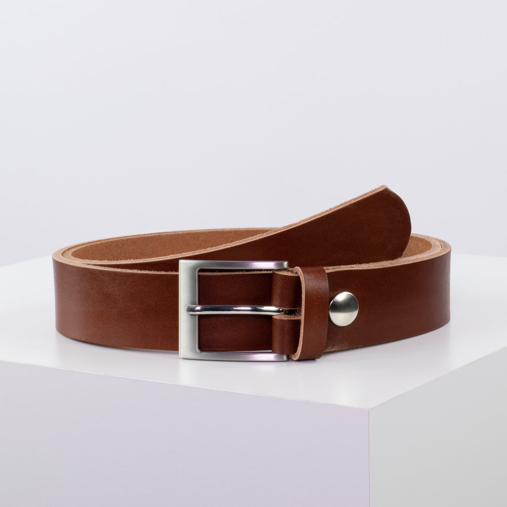 Ledergürtel 3,5cm mit Schnalle New York cognac ohne Muster