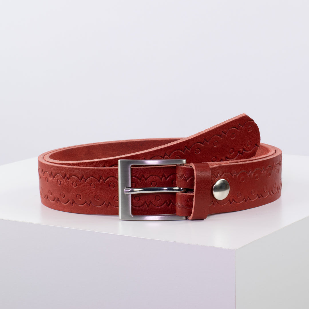 Ledergürtel 3,5cm mit Schnalle New York rot Lochwelle