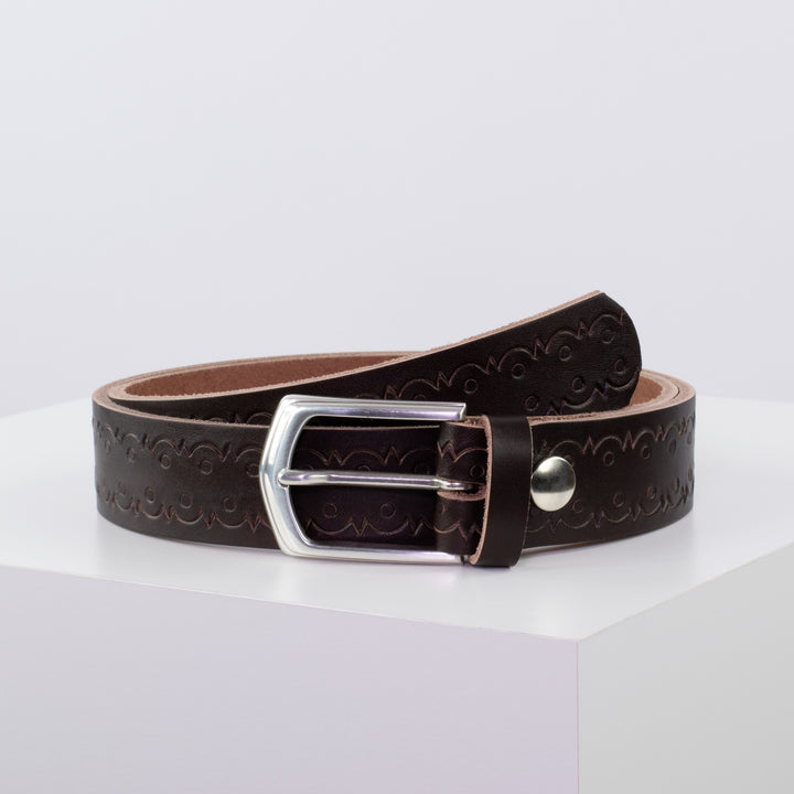 Ledergürtel 3,5cm mit Schnalle Marrakesch dunkelbraun Lochwelle