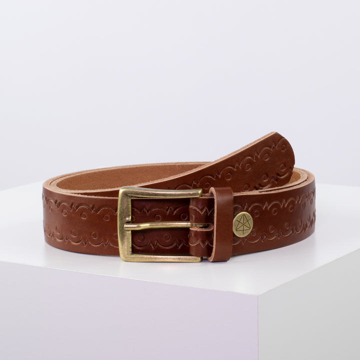 Ledergürtel 3,5cm mit Schnalle Toronto messing cognac Lochwelle