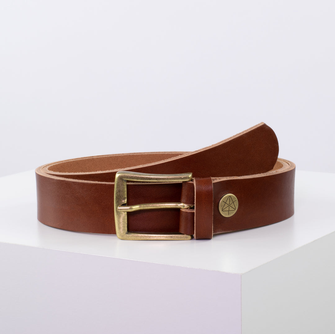 Ledergürtel 3,5cm mit Schnalle Toronto messing cognac ohne Muster