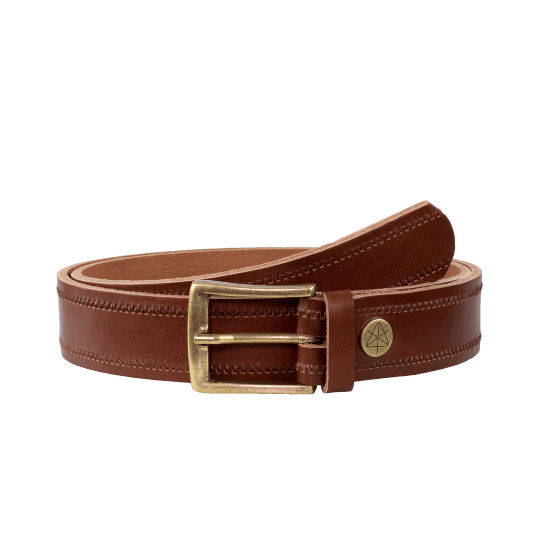 Ledergürtel 3,5cm mit Schnalle Toronto messing cognac Reißverschluss