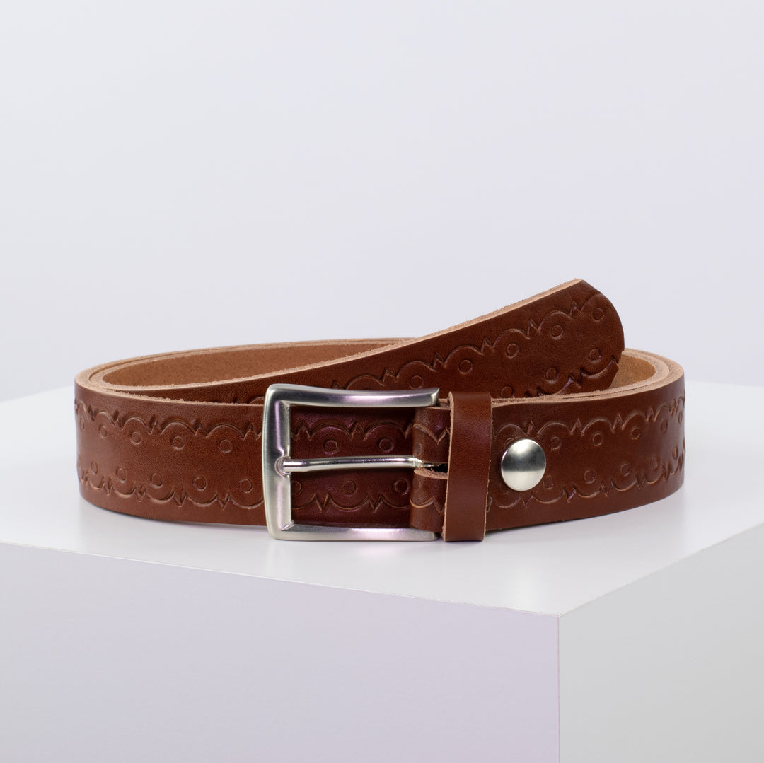Ledergürtel 3,5cm mit Schnalle Toronto silber cognac Lochwelle