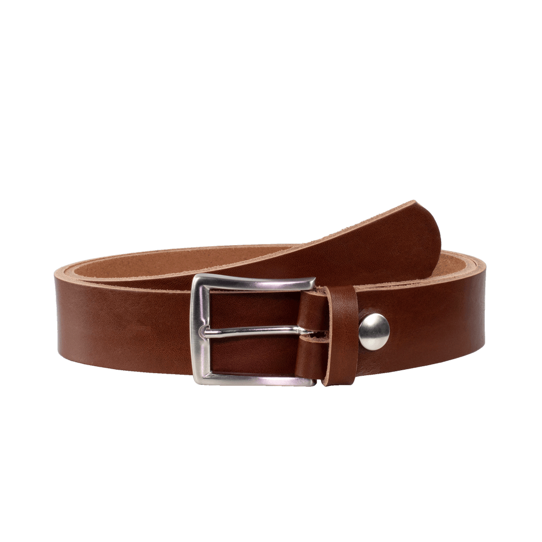 Ledergürtel 3,5cm mit Schnalle Toronto silber cognac ohne Muster