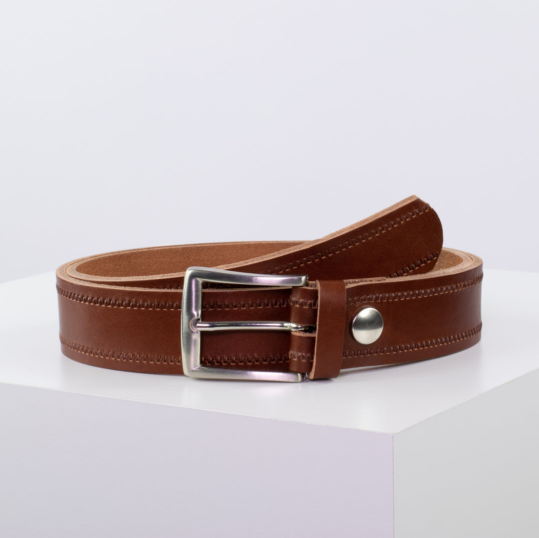 Ledergürtel 3,5cm mit Schnalle Toronto silber cognac Reißverschluss