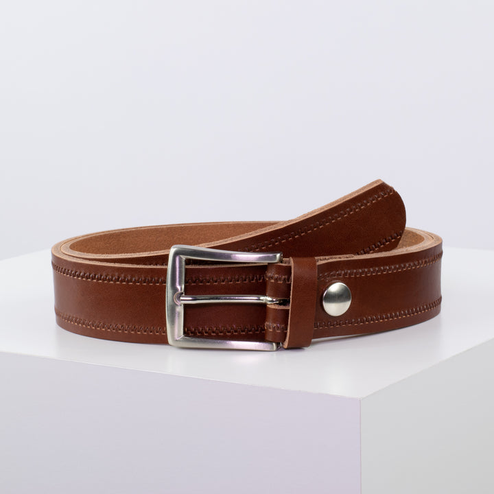 Ledergürtel 3,5cm mit Schnalle Toronto silber cognac Reißverschluss