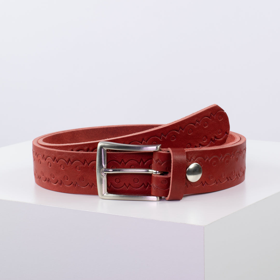 Ledergürtel 3,5cm mit Schnalle Toronto silber rot Lochwelle