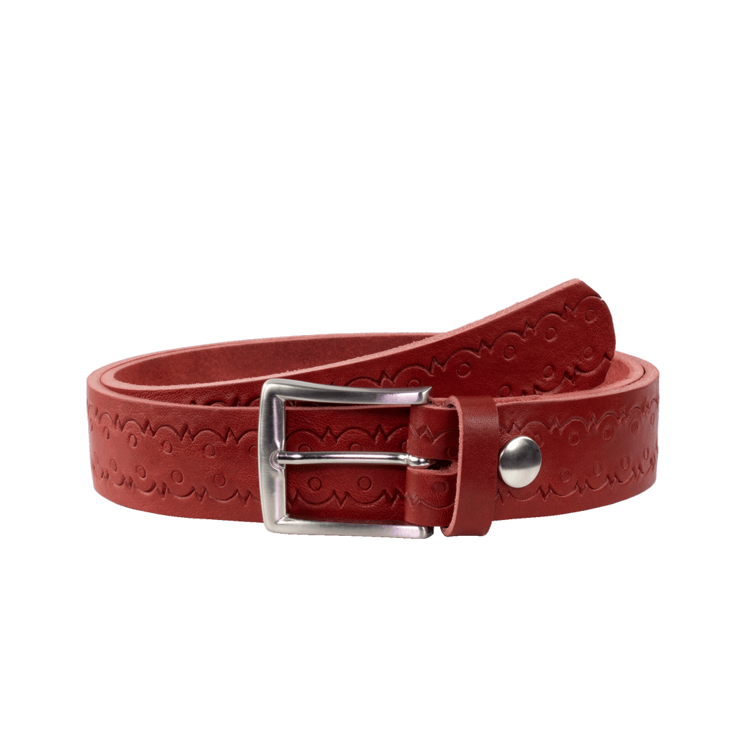 Ledergürtel 3,5cm mit Schnalle Toronto silber rot Lochwelle