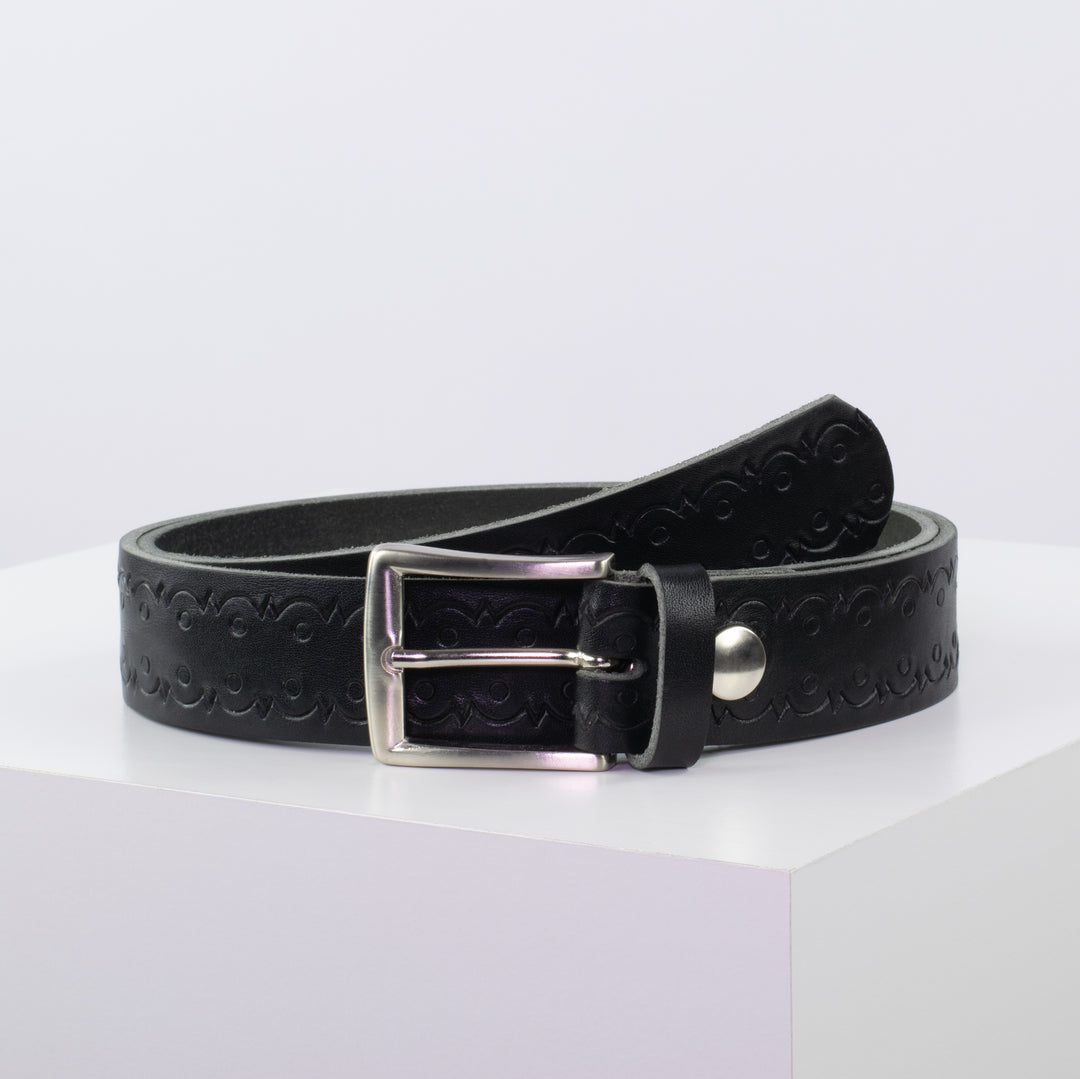 Ledergürtel 3,5cm mit Schnalle Toronto silber schwarz Lochwelle