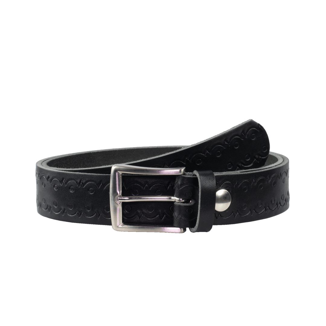 Ledergürtel 3,5cm mit Schnalle Toronto silber schwarz Lochwelle