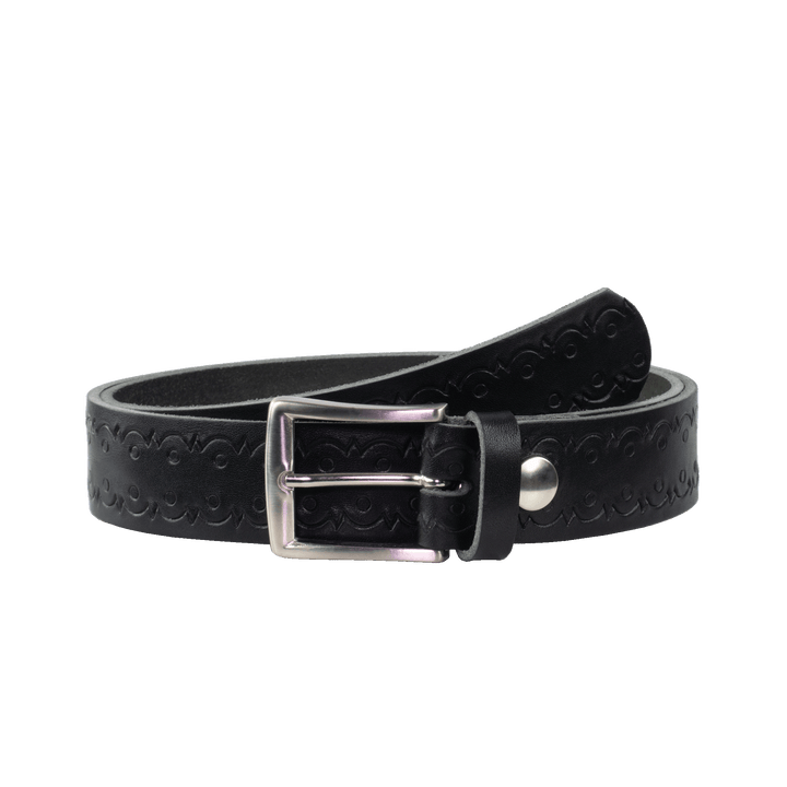 Ledergürtel 3,5cm mit Schnalle Toronto silber schwarz Lochwelle
