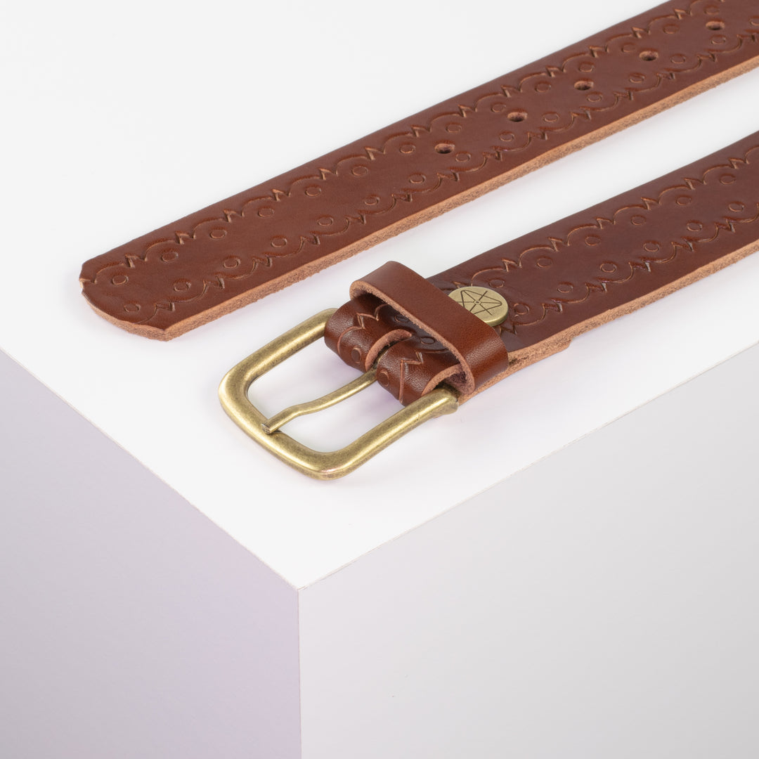 Ledergürtel 3,5cm mit Schnalle Granada cognac Lochwelle