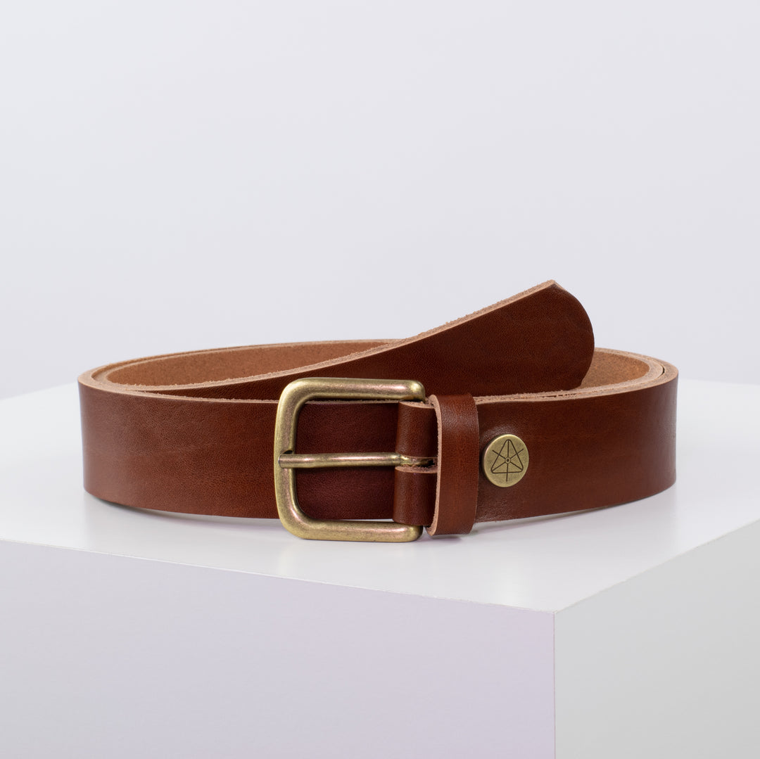 Ledergürtel 3,5cm mit Schnalle Granada cognac ohne Muster