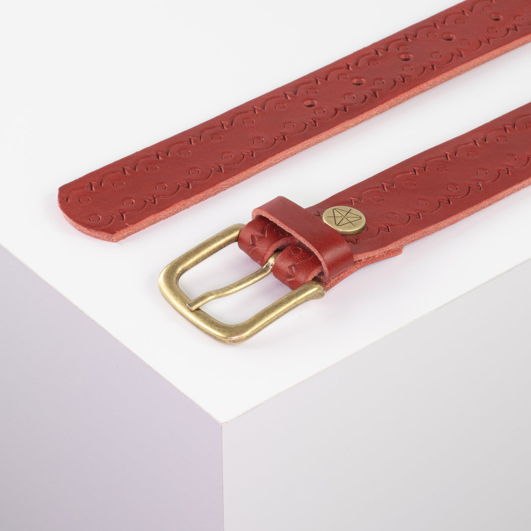 Ledergürtel 3,5cm mit Schnalle Granada rot Lochwelle