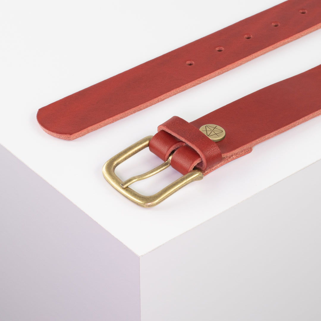 Ledergürtel 3,5cm mit Schnalle Granada rot ohne Muster