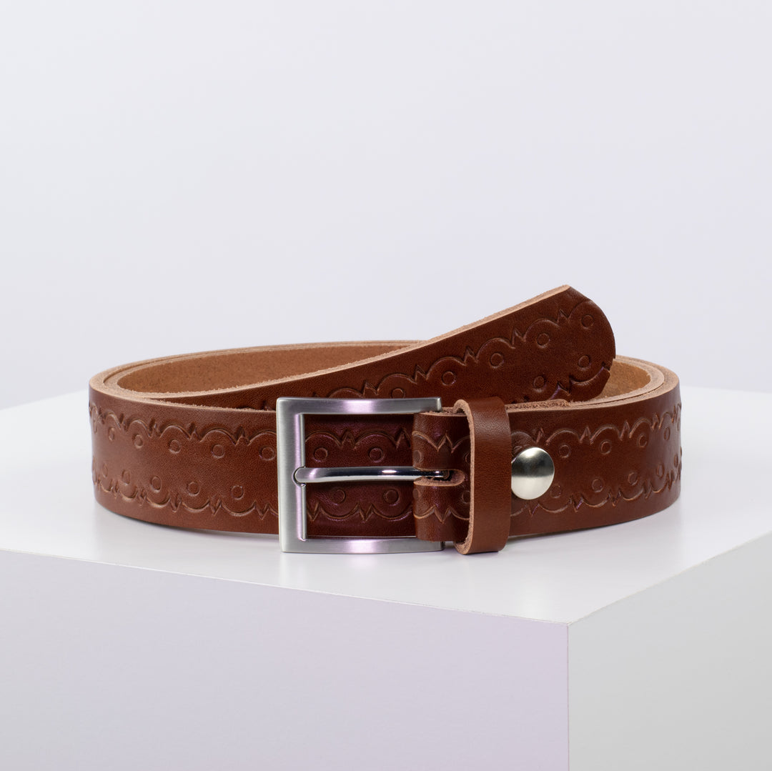 Ledergürtel 3,5cm mit Schnalle San Francisco cognac Lochwelle