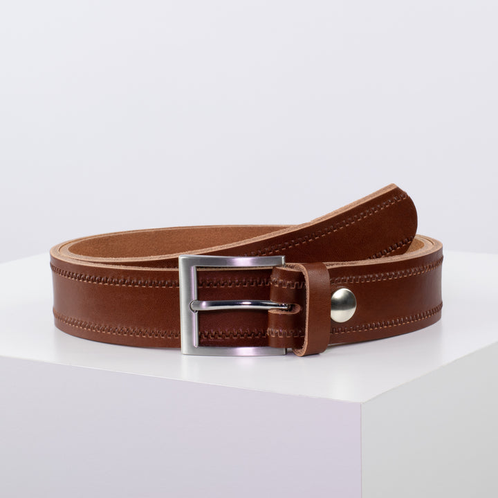 Ledergürtel 3,5cm mit Schnalle San Francisco cognac Reißverschluss