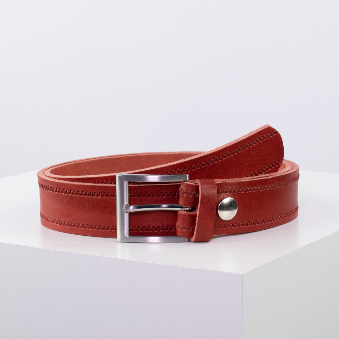 Ledergürtel 3,5cm mit Schnalle San Francisco rot Reißverschluss