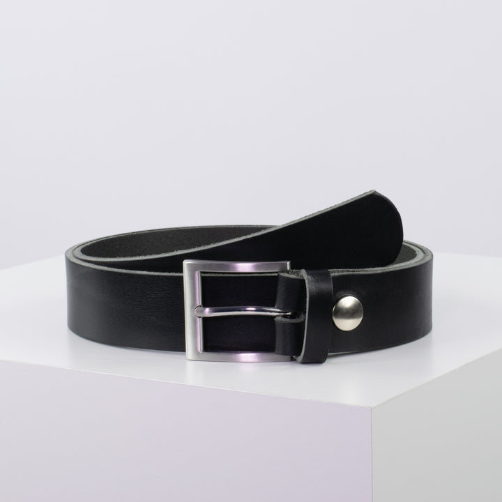 Ledergürtel 3,5cm mit Schnalle San Francisco schwarz ohne Muster